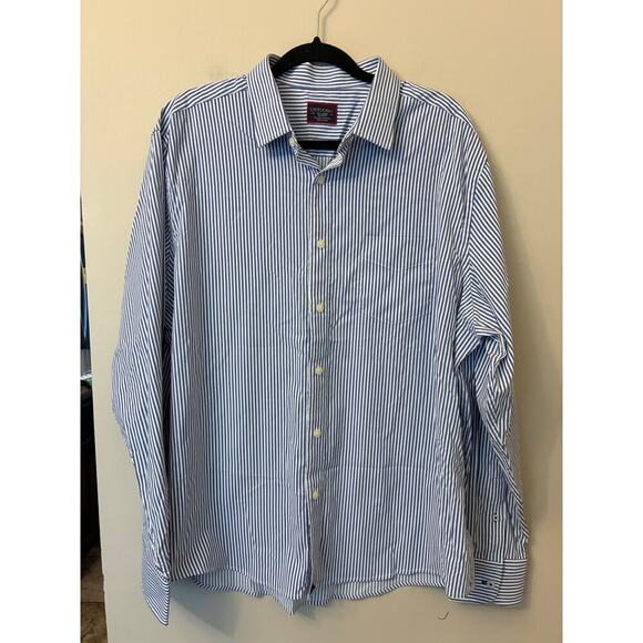 UNTUCKit Shirt Mens XL Regular Fit Blue Striped Nylon Spandex Stretch Terzolo - Picture 1 of 4